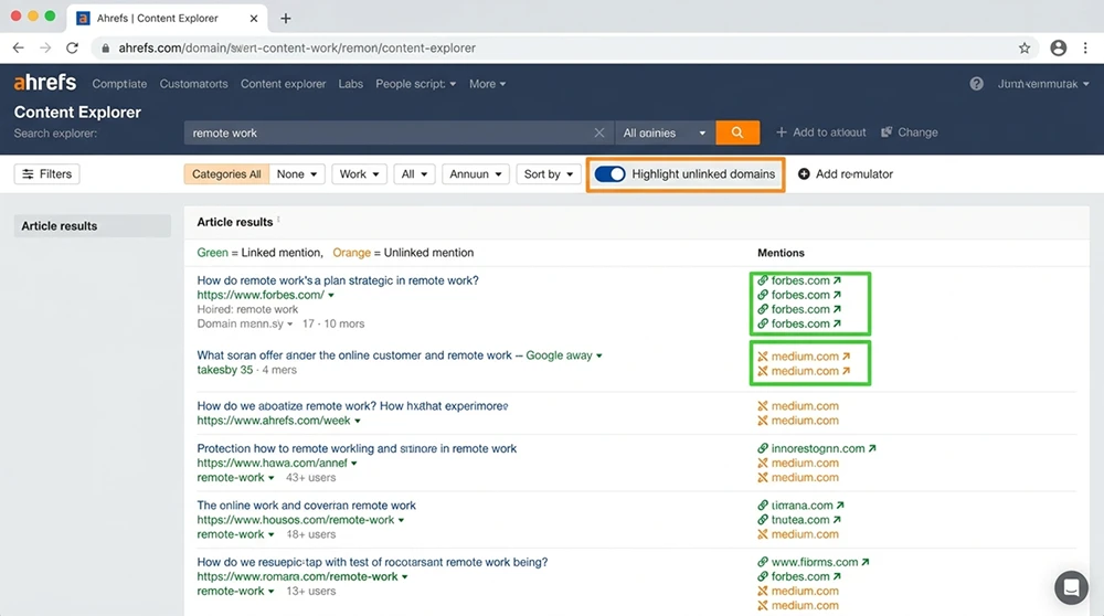 Ahrefs Content Explorer'da